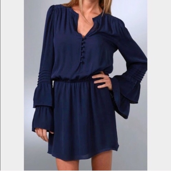 Parker Dresses & Skirts - Parker dress bell sleeve ruffle navy 100% silk S